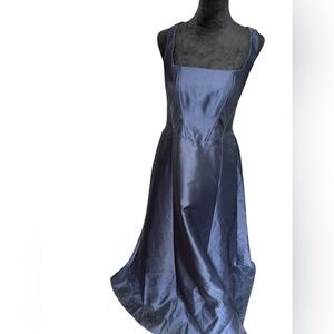 Alfred Sung Square Neck Satin A-Line Gown Midnight Blue SZ 10